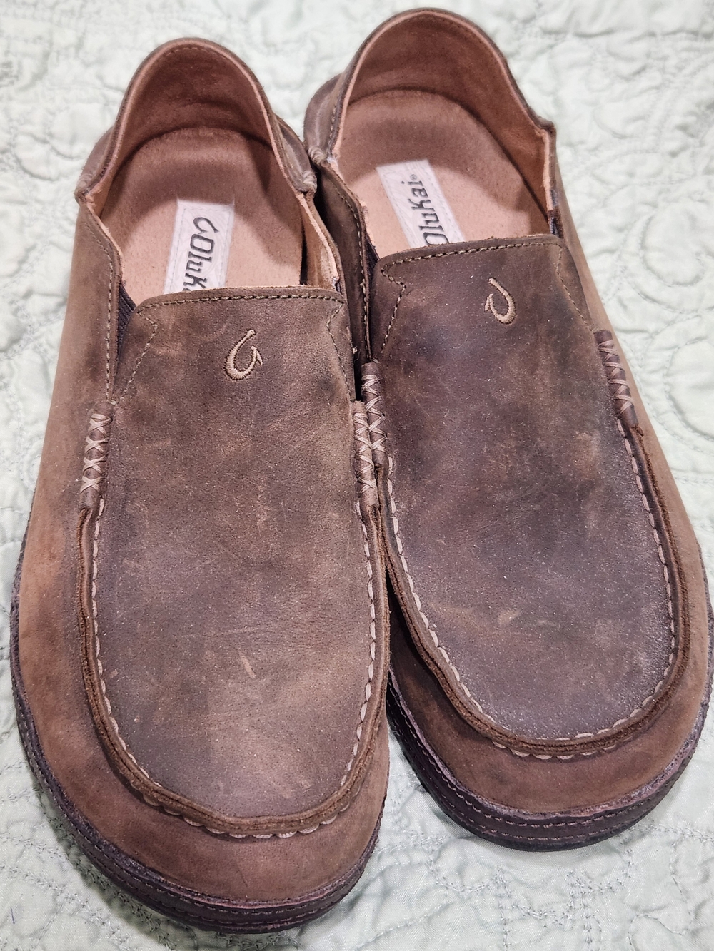 OluKai Men’s Dark Brown Leather Slip-On Loafers